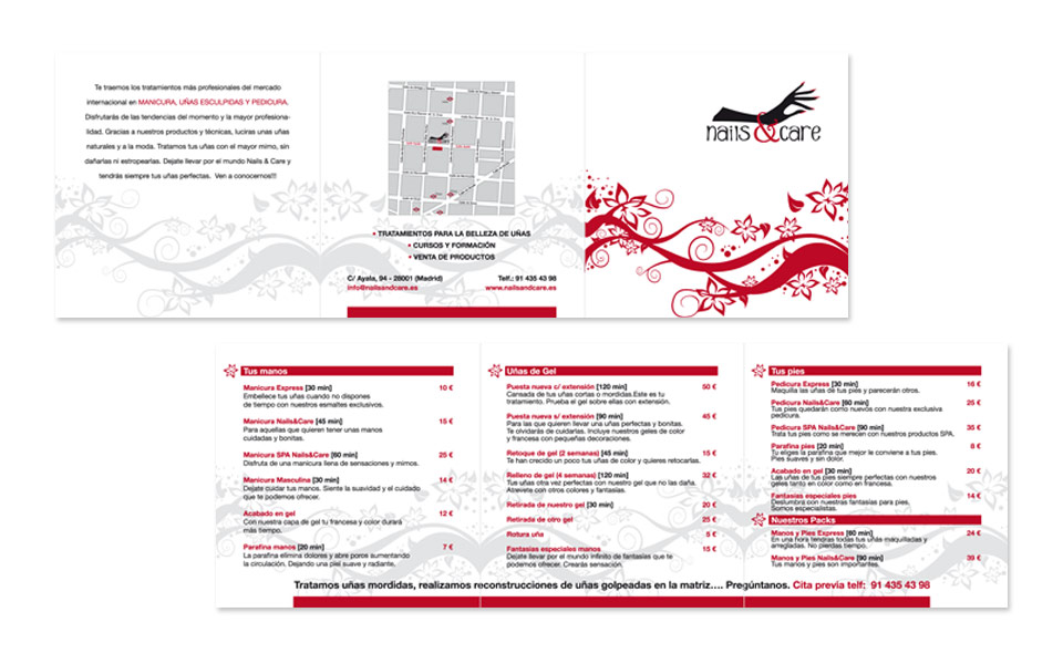 Diseño e impresión Tríptico tarifas Nails and Care